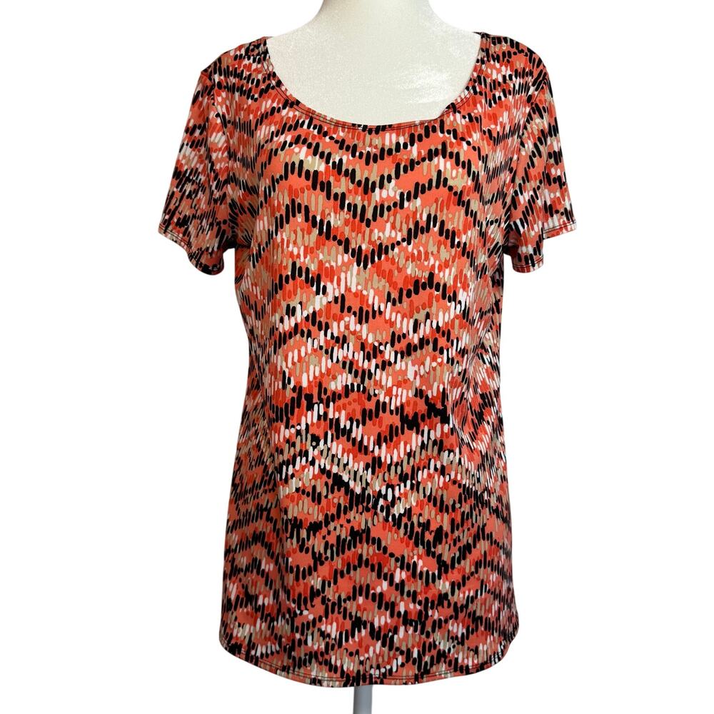 Notations Geometric Print Stretch Blouse Womens Medium Short Sleeve